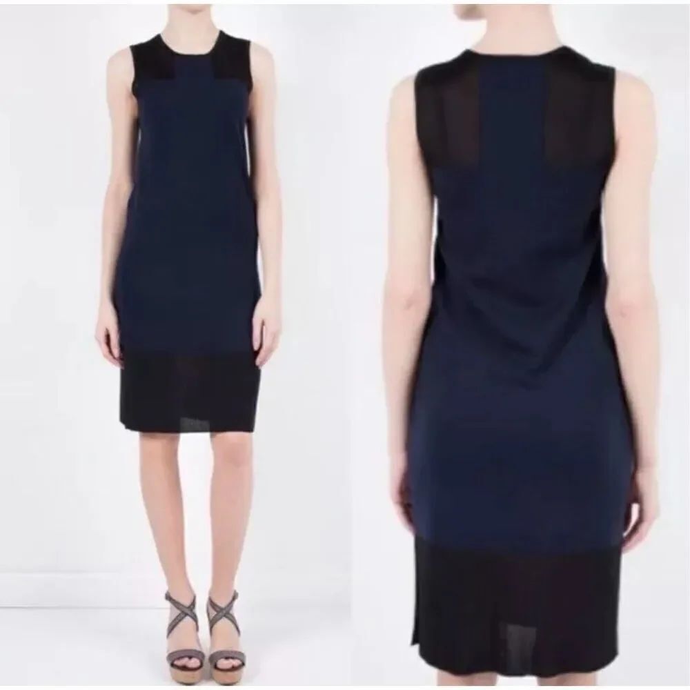 Rag & Bone colorblock navy black sleeveless wool knit sheer mini dress size medi